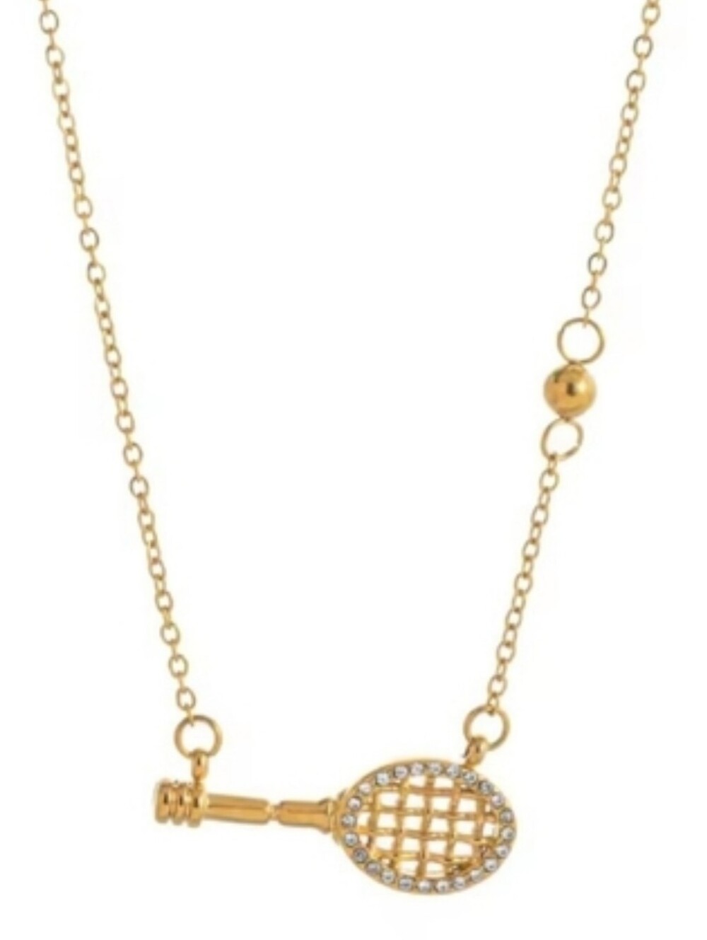 Zirconia tennis racquet charm necklace; nwot